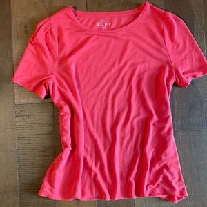 Ann Taylor Loft Large Puff Sleeve Tee Shirt Womens Top Salmon Coral